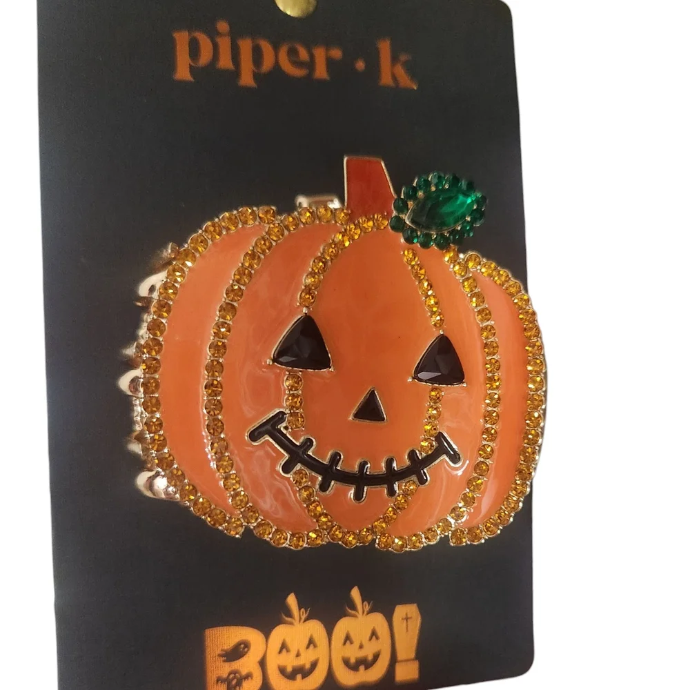 Piper K Rhinestone Embellished Orange Pumpkin Hair Clip